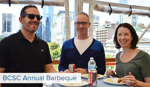 Three people sitting enjoying lunch